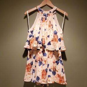 Flowing Floral Romper with Ruffle Top